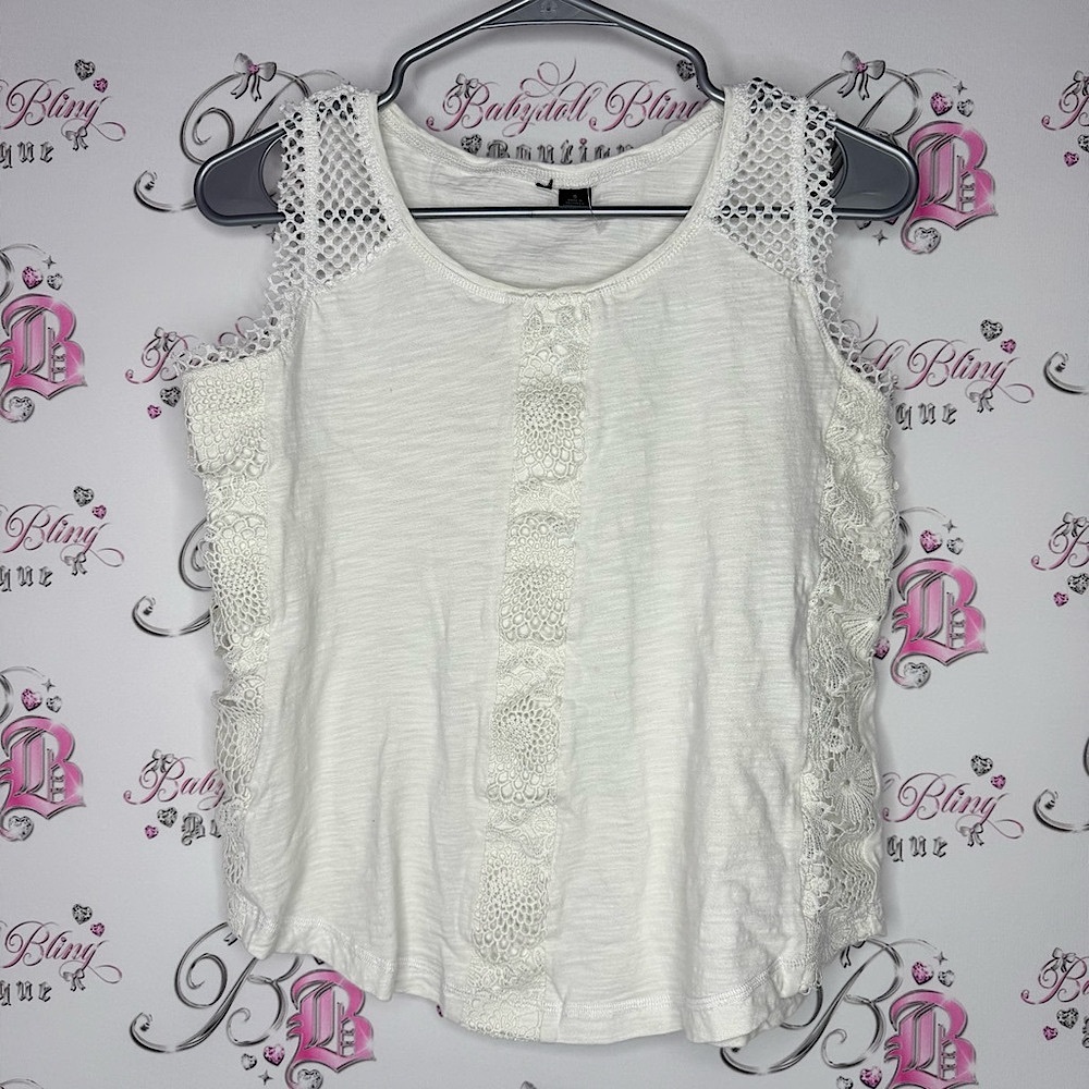 Skyes the limit tank top crochet Lacey detail cream White Lace Sleeveless Top